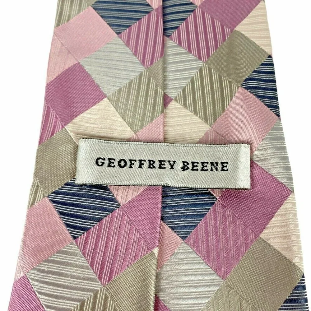 Geoffrey Beene Silver Pink‎ Purple Square Silk Tie